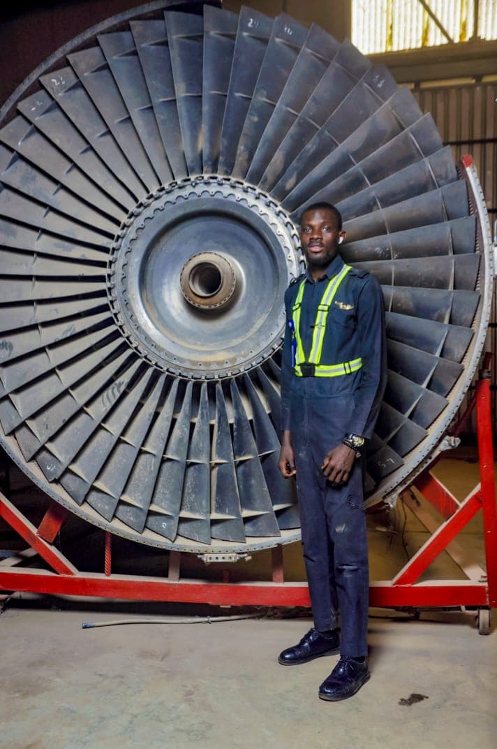 Olumide Joseph Olatunji in an aviation maintenance setting